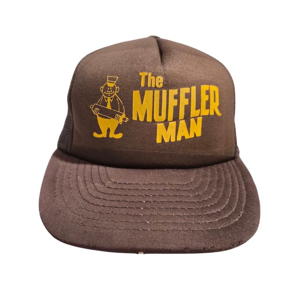 Vintage Muffler Man Trucker Hat Sportcap Brown Snapback Mesh Cap 70s 80s